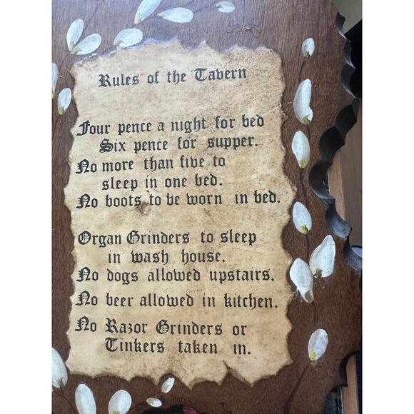RULES OF THIS TAVERN Wooden Plaque Sign Vintage Brown Painted 10" x 7" - Picture 3 of 5